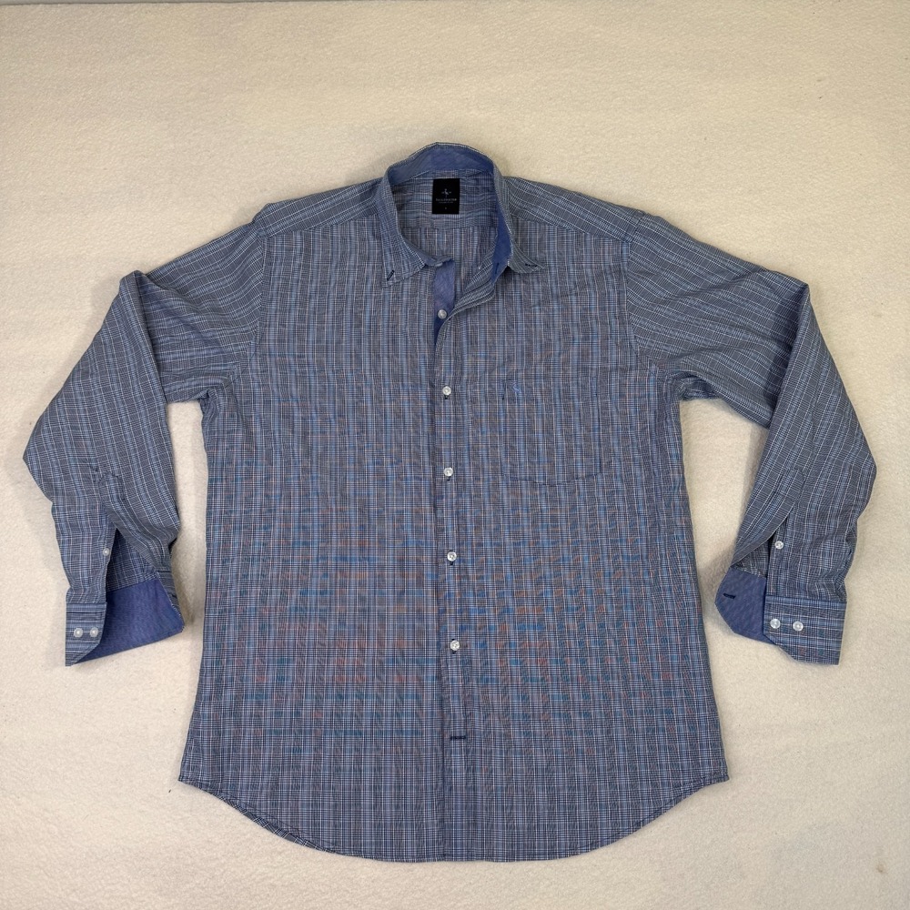 TailorByrd Collection Men's Blue Plaid 100% Cotton Long Sleeve Button Down Shirt